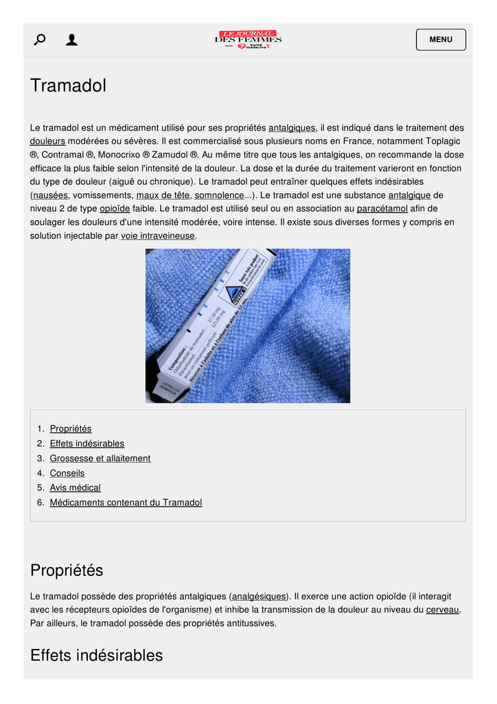 nom generique du tramadol