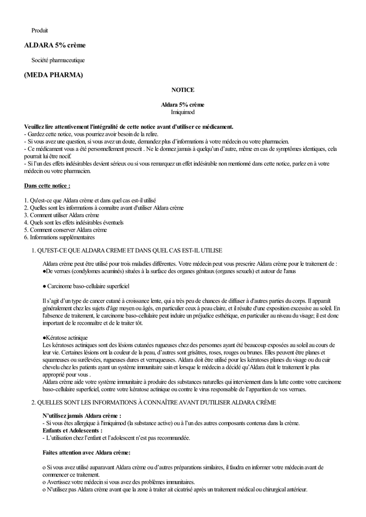 Traitement aldara sans ordonnance