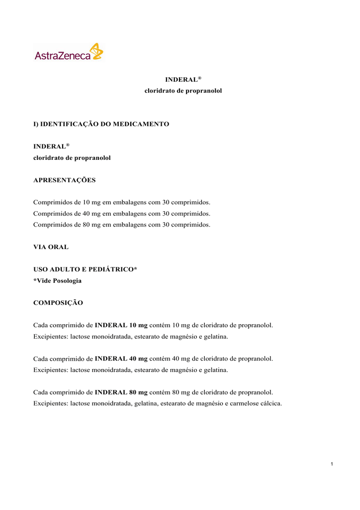 Inderal 40 Mg Propranolol Cloridrato