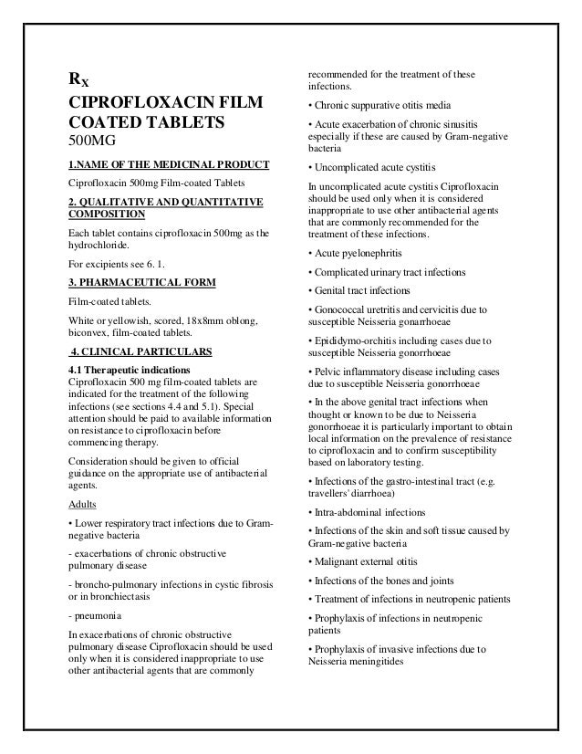 ciprofloxacin ratio 500 mg