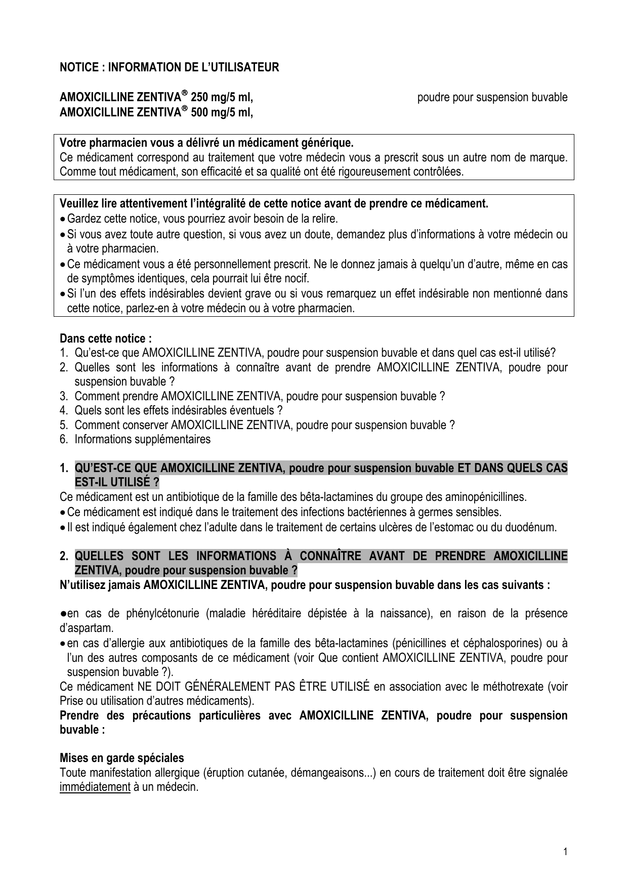 Amoxicilline non generique